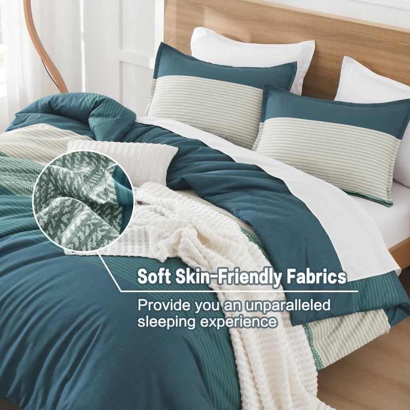 Litanika طقم لحاف Litanika Twin/Twin XL باللون الأزرق المخضر الداكن - قطعتين خفيف الوزن مخطط بألوان متعددة، طقم سرير لجميع المواسم - Image 4